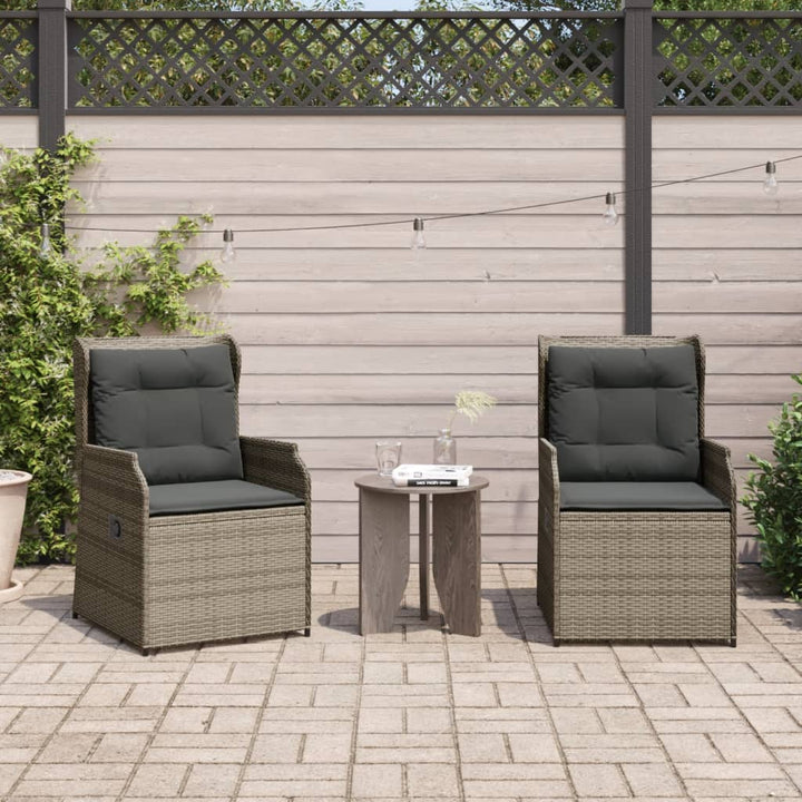 Gartensessel mit Kissen 2 Stk. Verstellbar Grau Poly Rattan