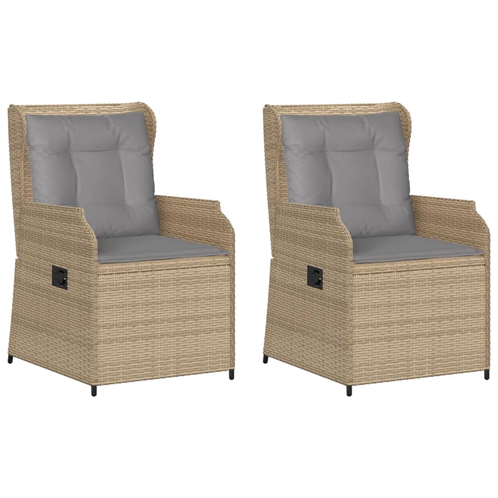 Gartensessel mit Kissen 2 Stk. Verstellbar Beige Poly Rattan