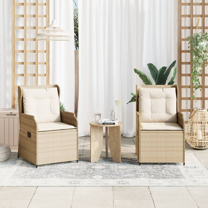 Gartensessel mit Kissen 2 Stk. Verstellbar Beige Poly Rattan