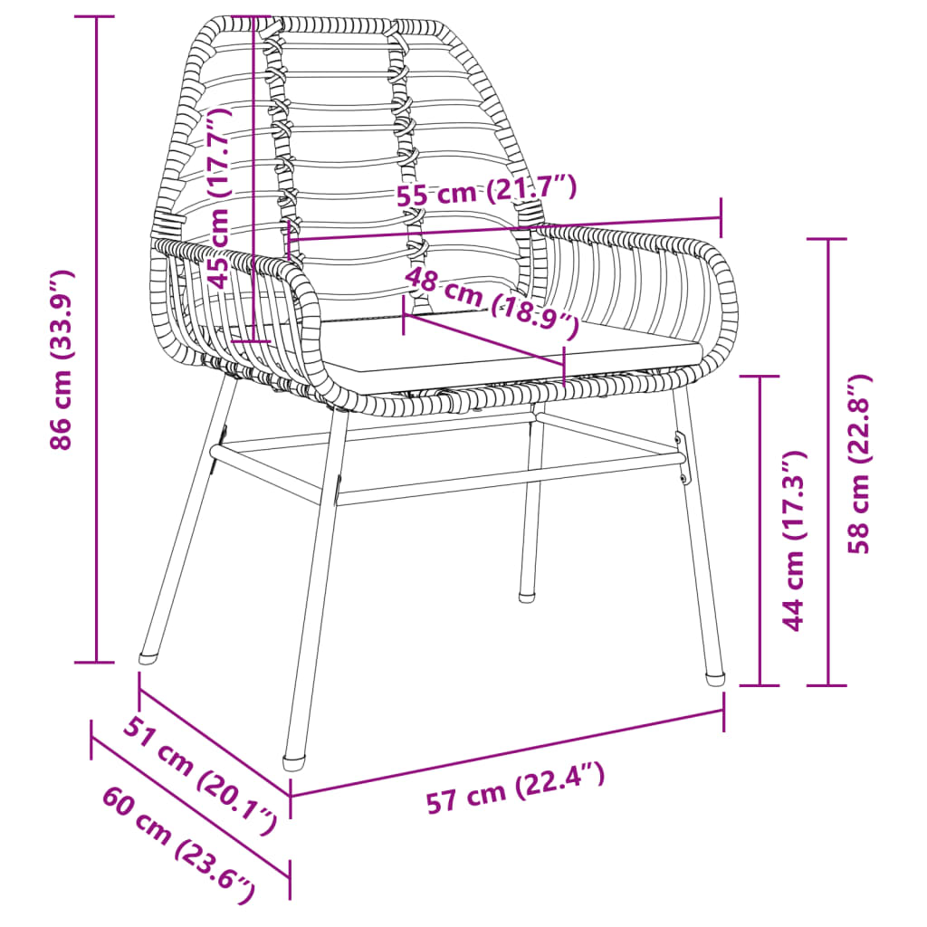 Gartenstühle 2 Stk. mit Kissen Schwarz Poly Rattan