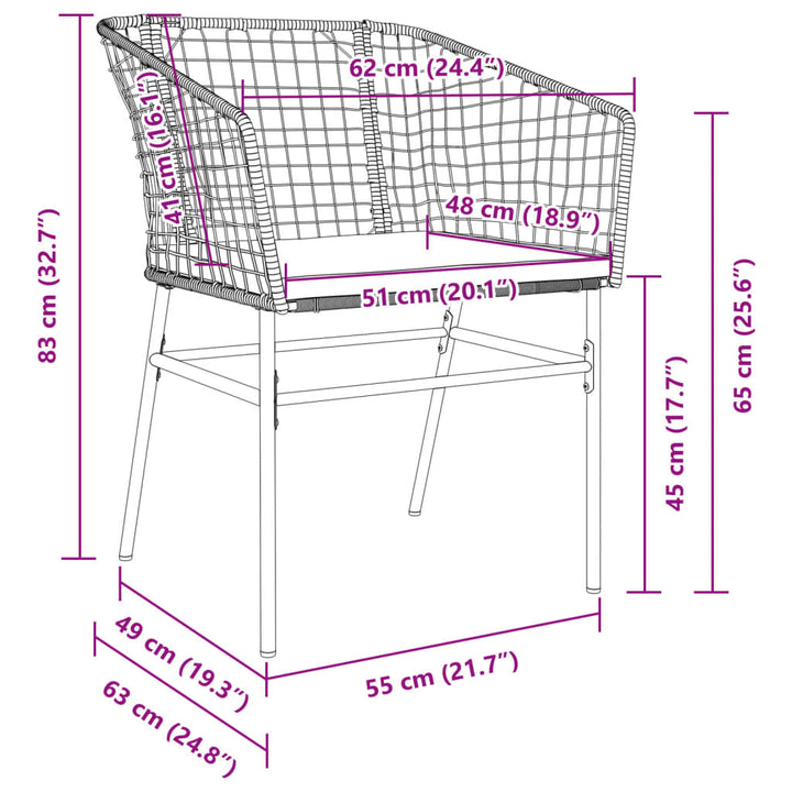 Gartenstühle 2 Stk. mit Kissen Braun Poly Rattan