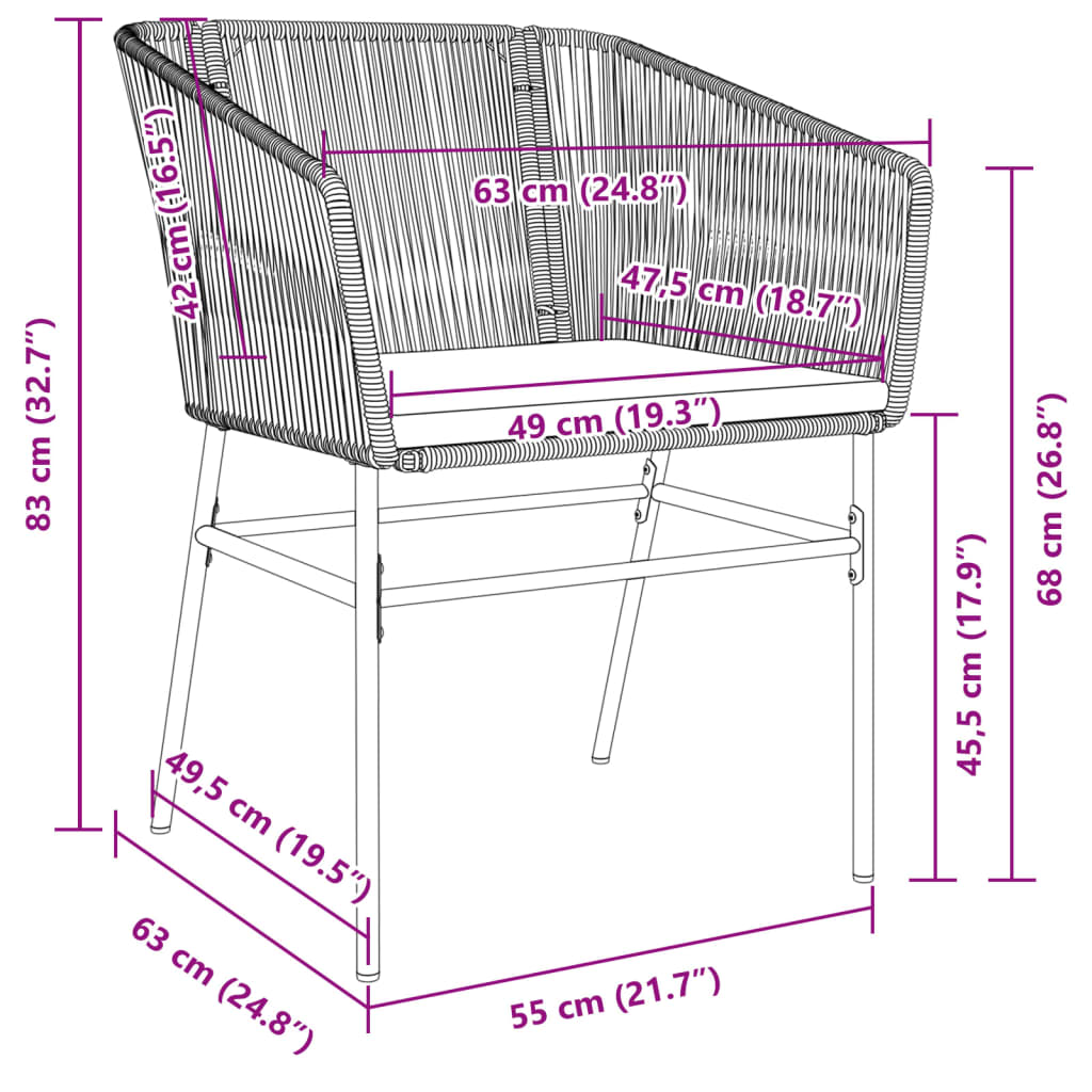 Gartenstühle 2 Stk. mit Kissen Grau Poly Rattan