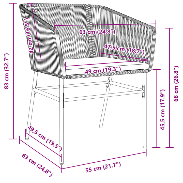 Gartenstühle 2 Stk. mit Kissen Grau Poly Rattan