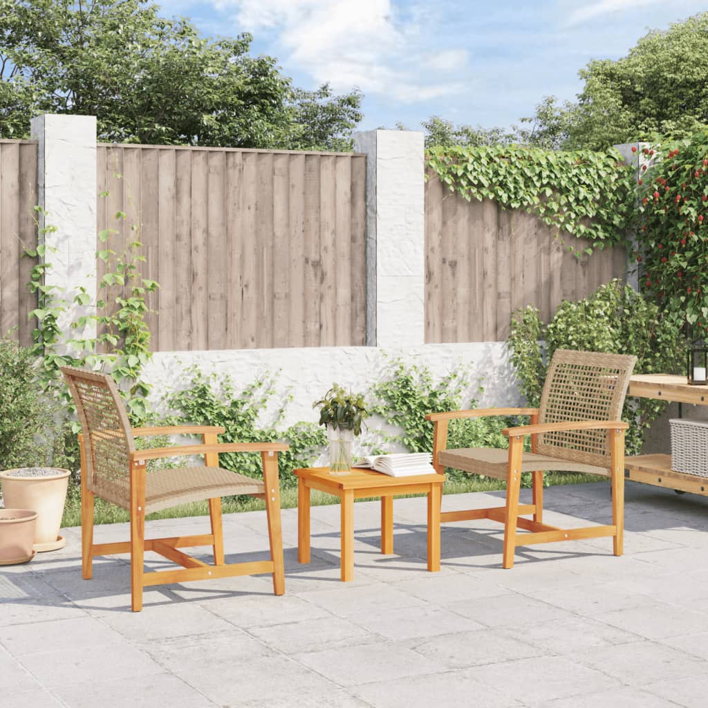 Gartenstühle 2 Stk. Beige Poly Rattan und Akazienholz