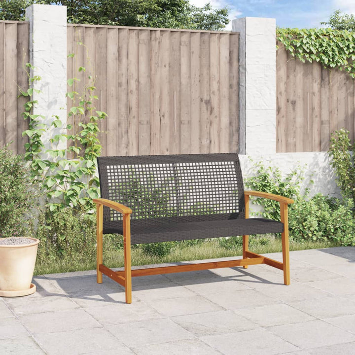 Gartenbank Schwarz 112 cm Poly Rattan und Akazienholz