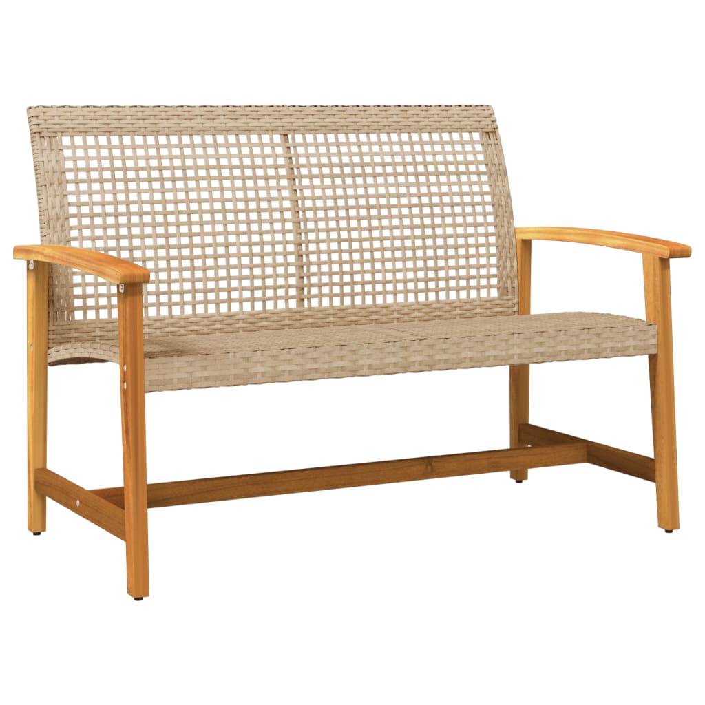 Gartenbank Beige 112 cm Poly Rattan und Akazienholz