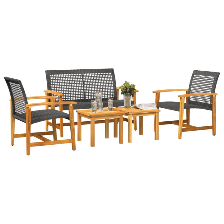 5-tlg. Garten-Lounge-Set Schwarz Poly Rattan und Akazienholz