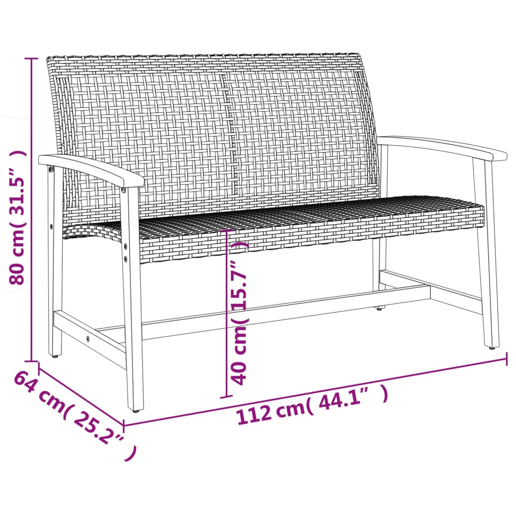 5-tlg. Garten-Lounge-Set Schwarz Poly Rattan und Akazienholz