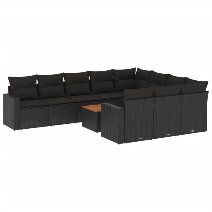 11-tlg. Garten-Sofagarnitur mit Kissen Schwarz Poly Rattan