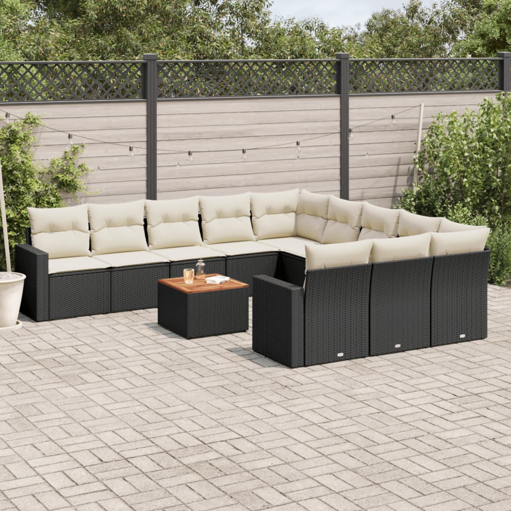 12-tlg. Garten-Sofagarnitur mit Kissen Schwarz Poly Rattan