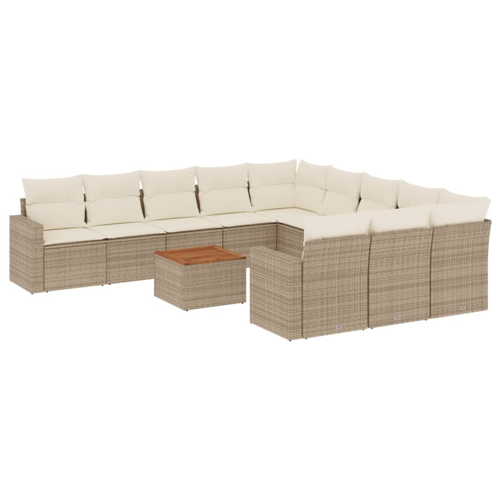 12-tlg. Garten-Sofagarnitur mit Kissen Beige Poly Rattan