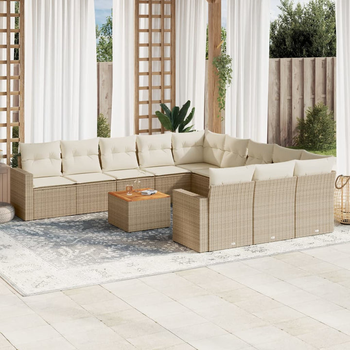 12-tlg. Garten-Sofagarnitur mit Kissen Beige Poly Rattan