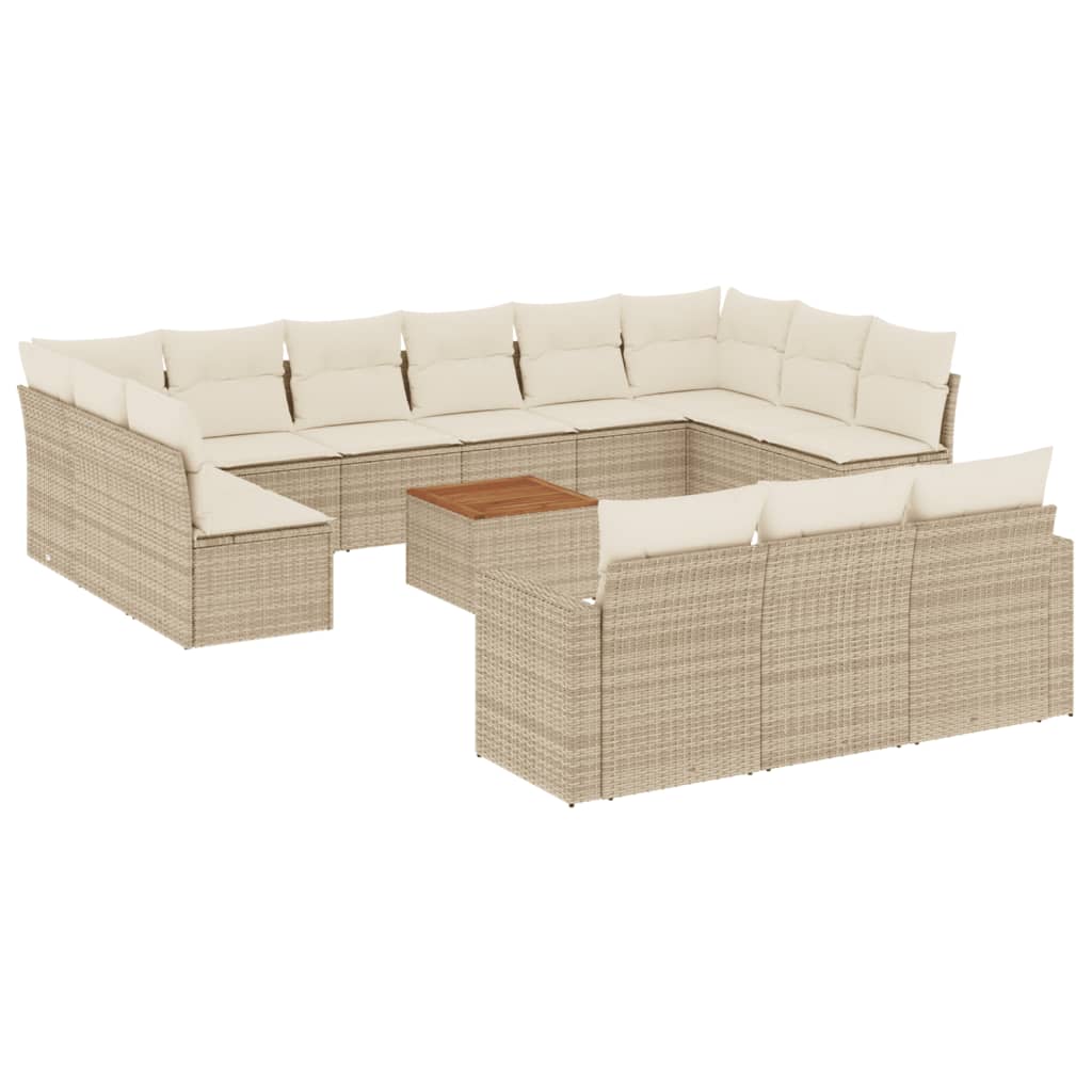 14-tlg. Garten-Sofagarnitur mit Kissen Beige Poly Rattan