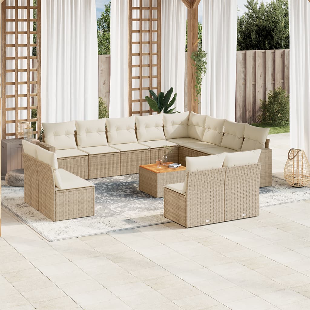 13-tlg. Garten-Sofagarnitur mit Kissen Beige Poly Rattan