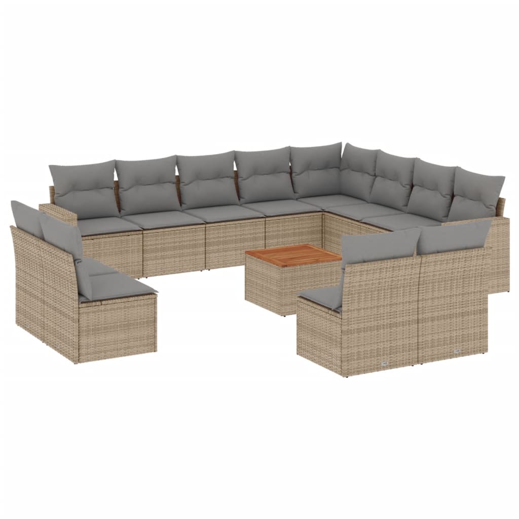 13-tlg. Garten-Sofagarnitur mit Kissen Beige Poly Rattan