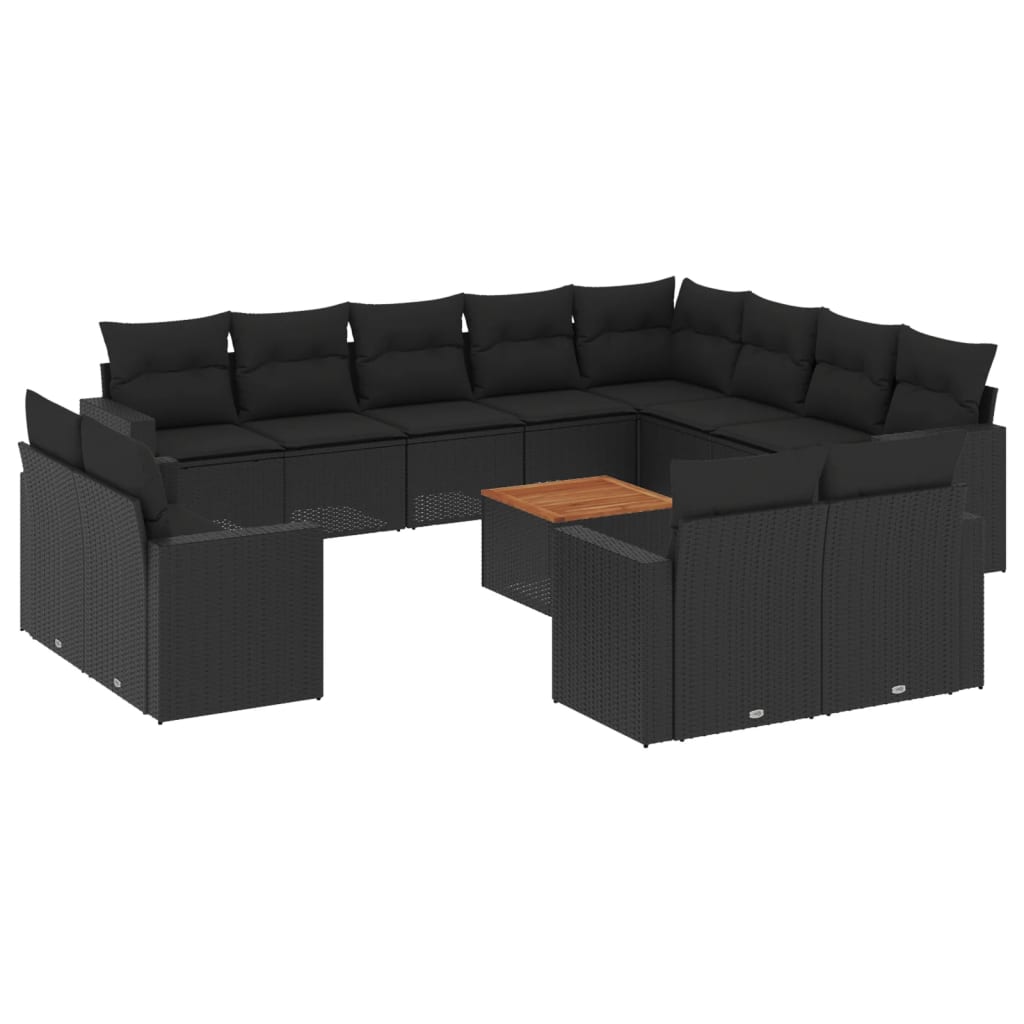 13-tlg. Garten-Sofagarnitur mit Kissen Schwarz Poly Rattan