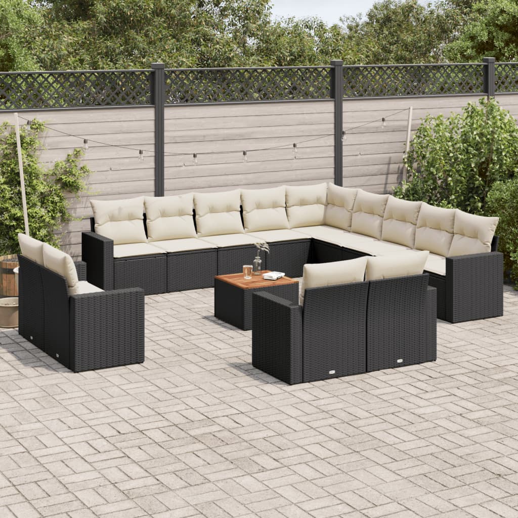 14-tlg. Garten-Sofagarnitur mit Kissen Schwarz Poly Rattan