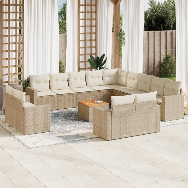 14-tlg. Garten-Sofagarnitur mit Kissen Beige Poly Rattan