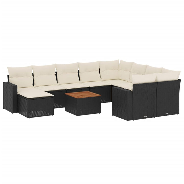 11-tlg. Garten-Sofagarnitur mit Kissen Schwarz Poly Rattan