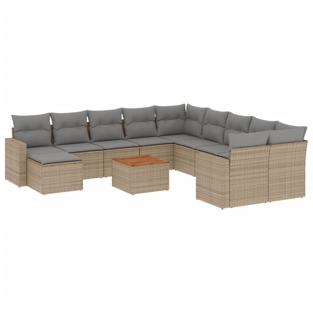 12-tlg. Garten-Sofagarnitur mit Kissen Beige Poly Rattan