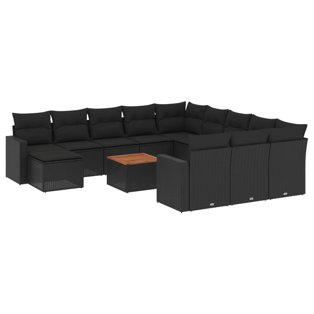 13-tlg. Garten-Sofagarnitur mit Kissen Schwarz Poly Rattan