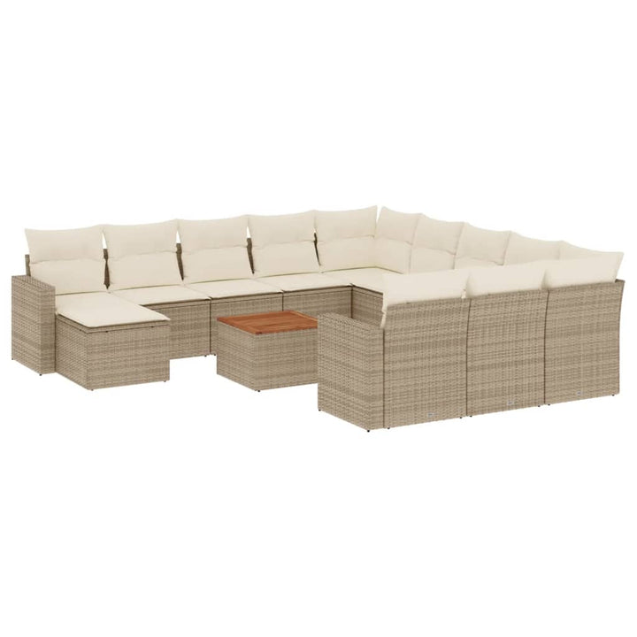 13-tlg. Garten-Sofagarnitur mit Kissen Beige Poly Rattan