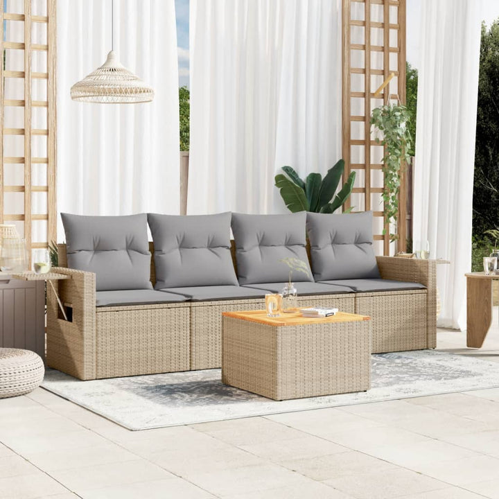 5-tlg. Garten-Sofagarnitur mit Kissen Beige Poly Rattan