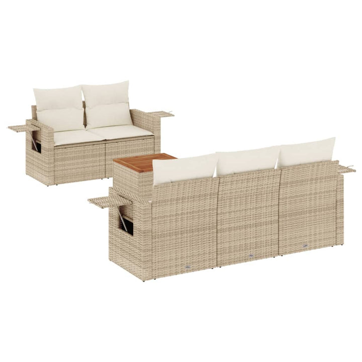 6-tlg. Garten-Sofagarnitur mit Kissen Beige Poly Rattan