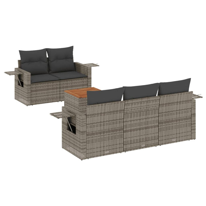 6-tlg. Garten-Sofagarnitur mit Kissen Grau Poly Rattan