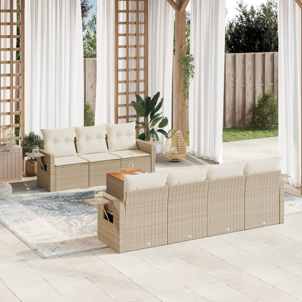 8-tlg. Garten-Sofagarnitur mit Kissen Beige Poly Rattan