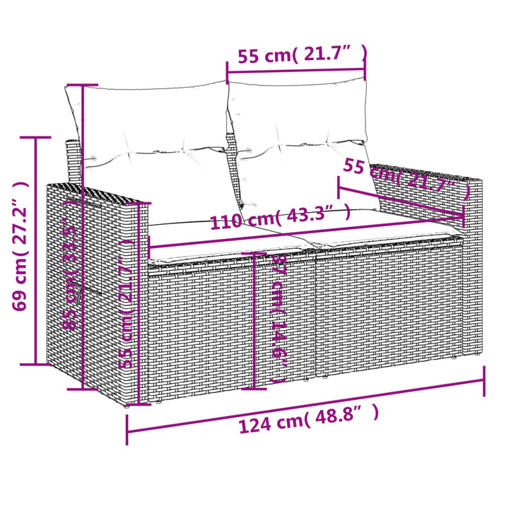 9-tlg. Garten-Sofagarnitur mit Kissen Beige Poly Rattan