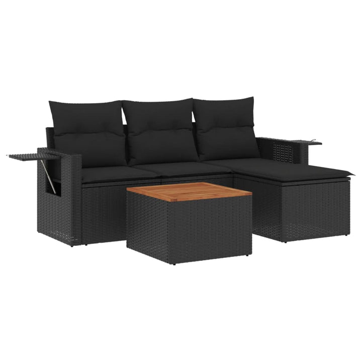 5-tlg. Garten-Sofagarnitur mit Kissen Schwarz Poly Rattan