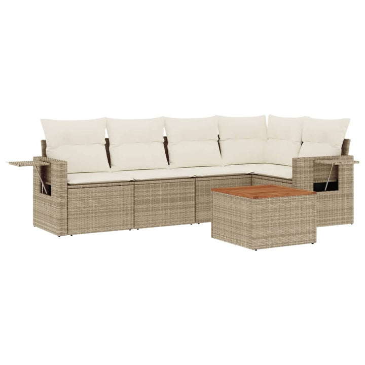 6-tlg. Garten-Sofagarnitur mit Kissen Beige Poly Rattan