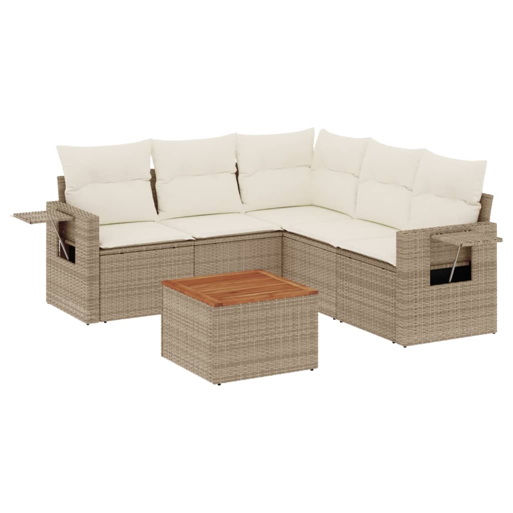 6-tlg. Garten-Sofagarnitur mit Kissen Beige Poly Rattan