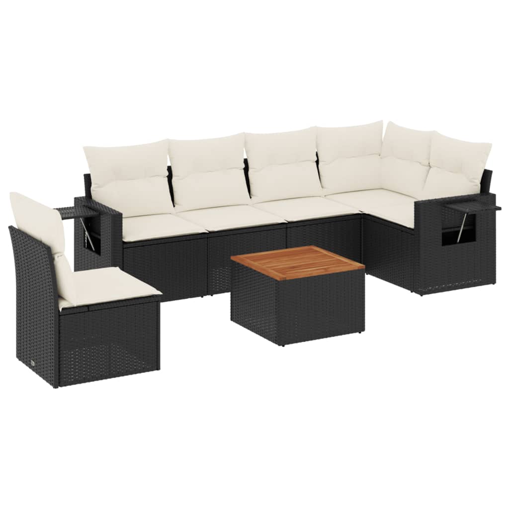 7-tlg. Garten-Sofagarnitur mit Kissen Schwarz Poly Rattan