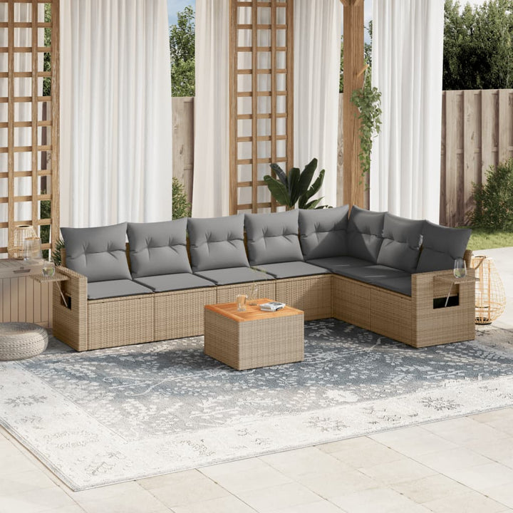 8-tlg. Garten-Sofagarnitur mit Kissen Beige Poly Rattan