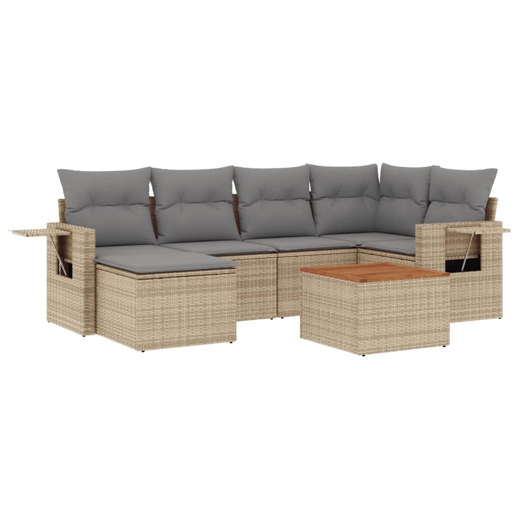 7-tlg. Garten-Sofagarnitur mit Kissen Beige Poly Rattan