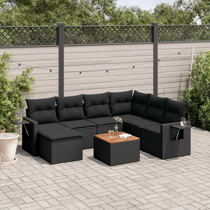 8-tlg. Garten-Sofagarnitur mit Kissen Schwarz Poly Rattan