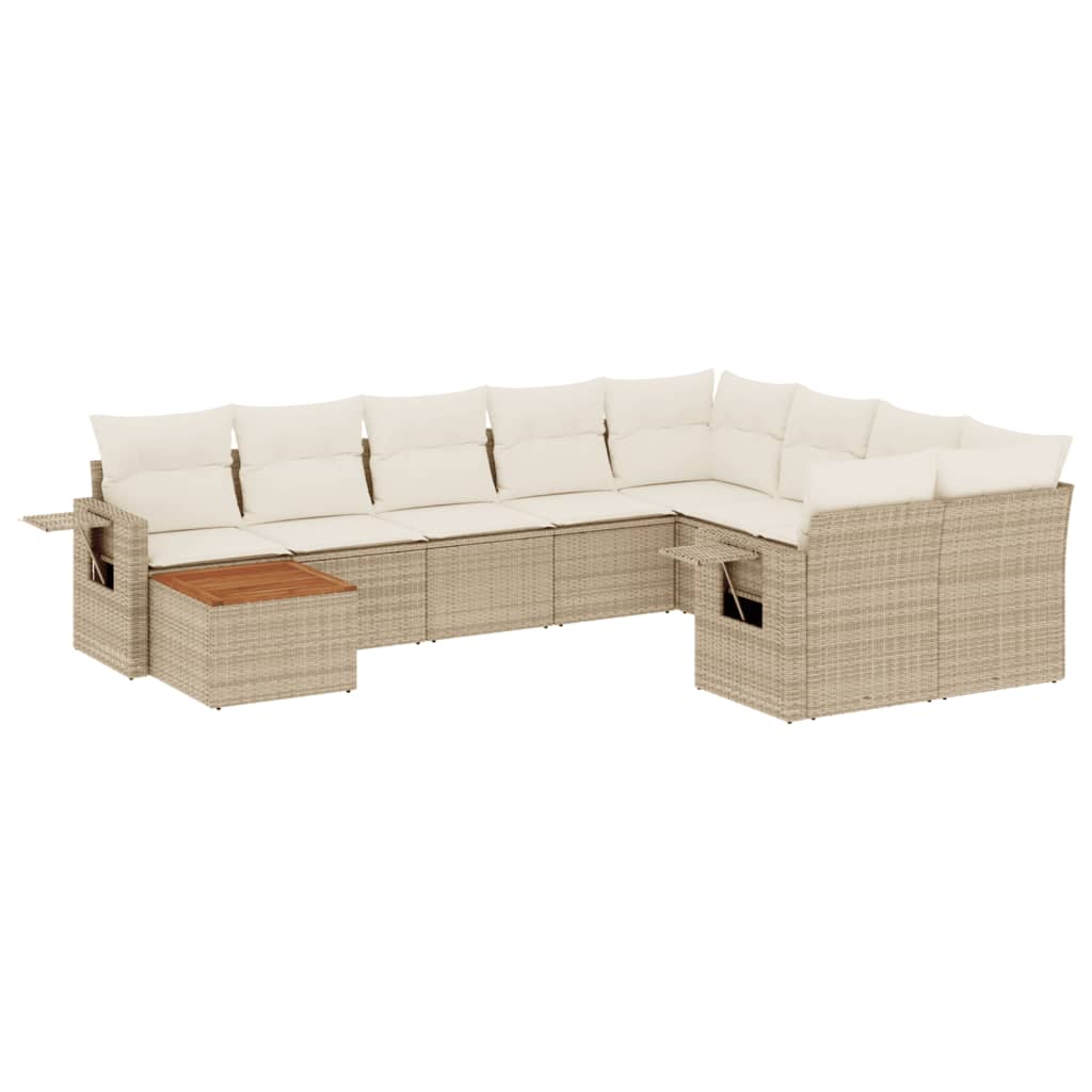 10-tlg. Garten-Sofagarnitur mit Kissen Beige Poly Rattan