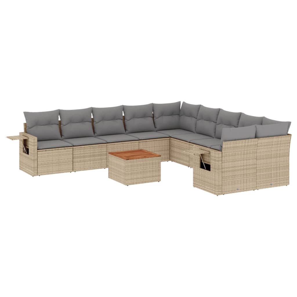 11-tlg. Garten-Sofagarnitur mit Kissen Beige Poly Rattan