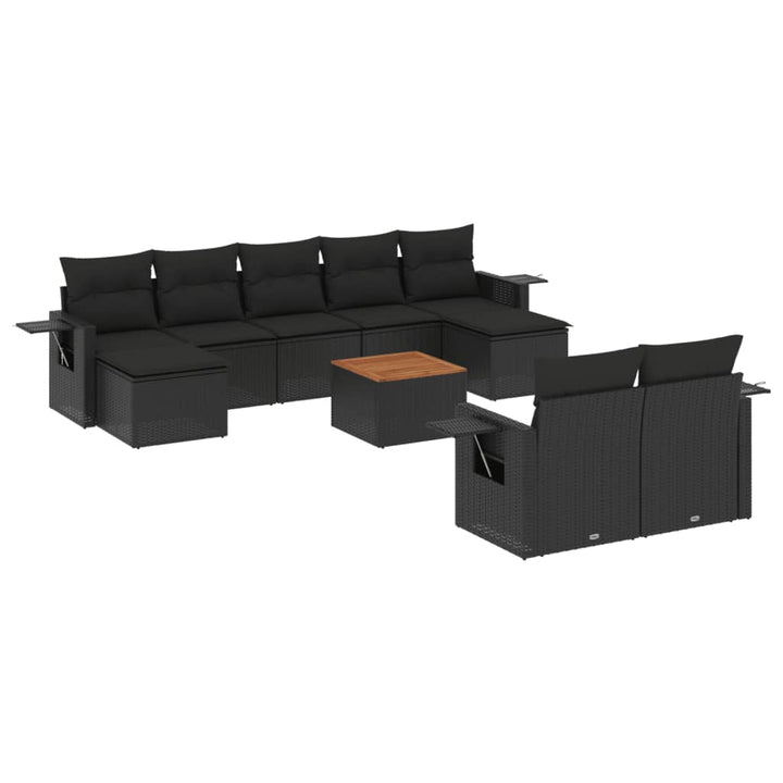 10-tlg. Garten-Sofagarnitur mit Kissen Schwarz Poly Rattan