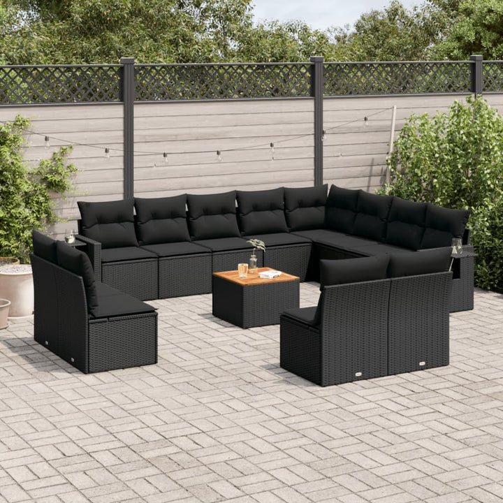 13-tlg. Garten-Sofagarnitur mit Kissen Schwarz Poly Rattan