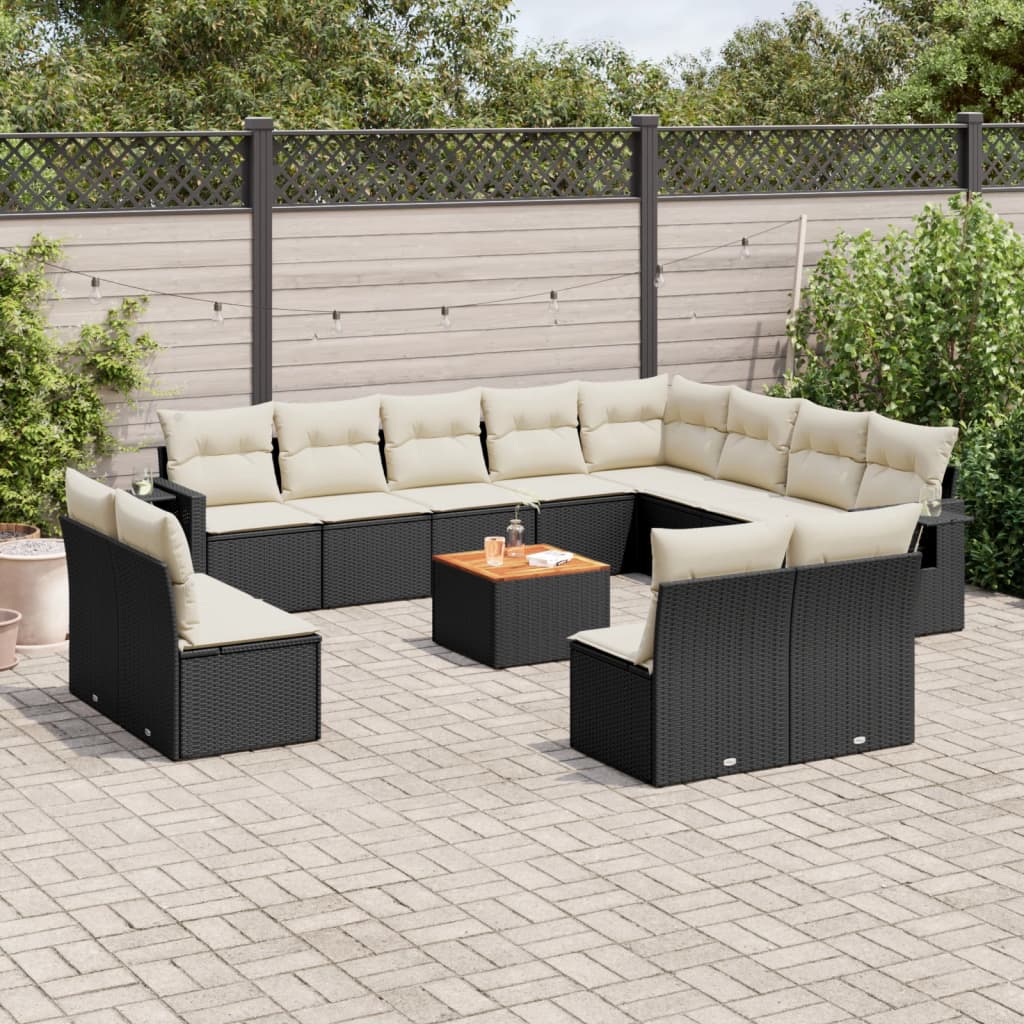 13-tlg. Garten-Sofagarnitur mit Kissen Schwarz Poly Rattan