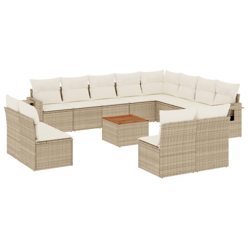 13-tlg. Garten-Sofagarnitur mit Kissen Beige Poly Rattan