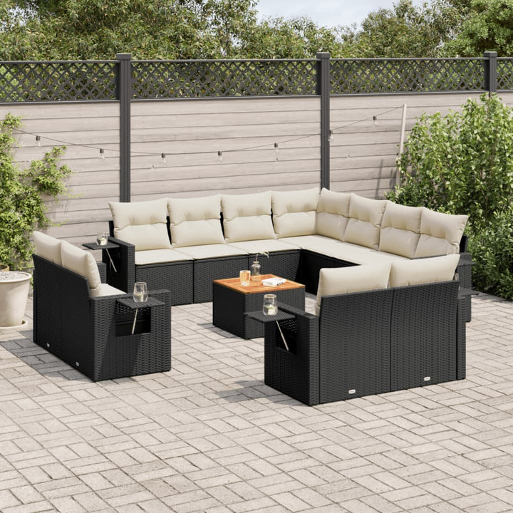 12-tlg. Garten-Sofagarnitur mit Kissen Schwarz Poly Rattan