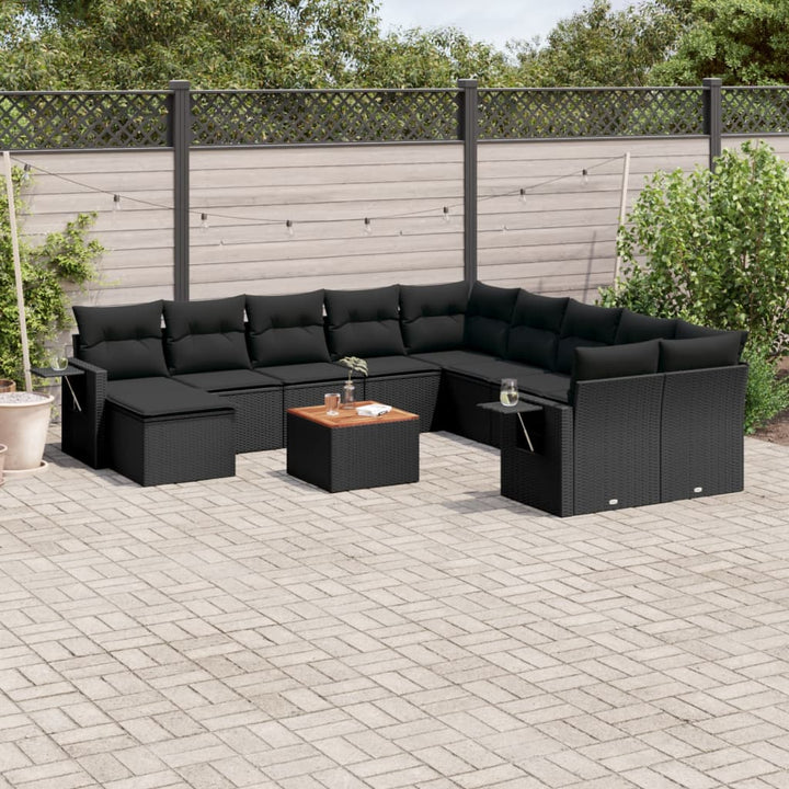 12-tlg. Garten-Sofagarnitur mit Kissen Schwarz Poly Rattan