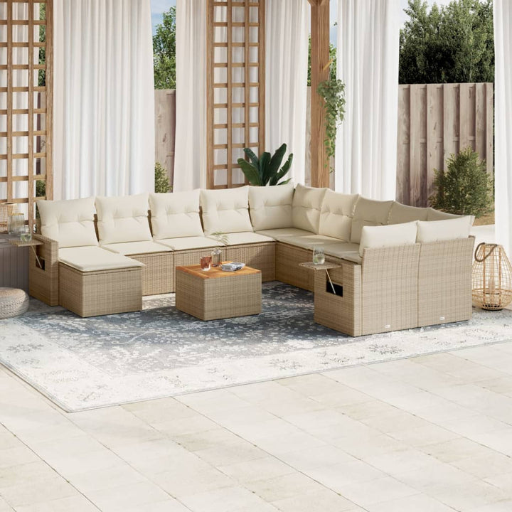 12-tlg. Garten-Sofagarnitur mit Kissen Beige Poly Rattan