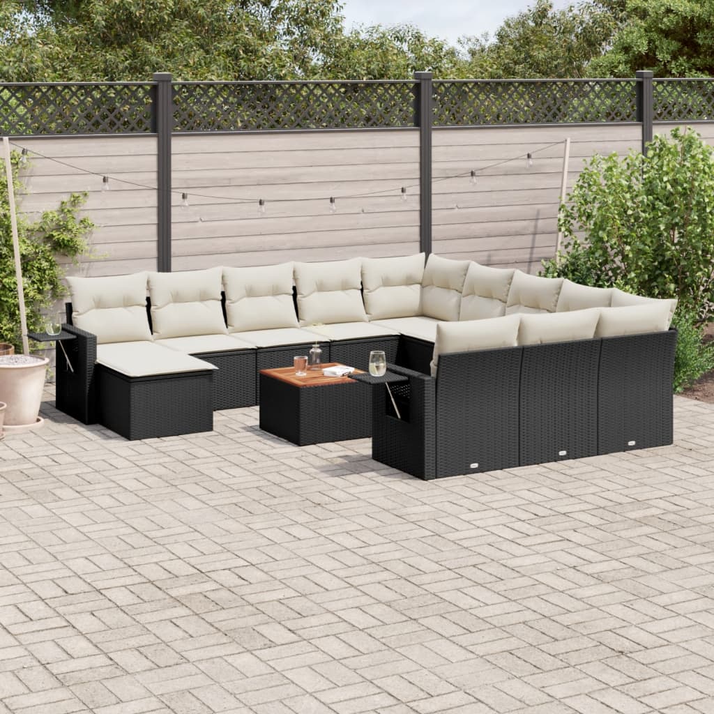 13-tlg. Garten-Sofagarnitur mit Kissen Schwarz Poly Rattan