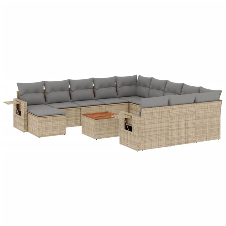 13-tlg. Garten-Sofagarnitur mit Kissen Beige Poly Rattan