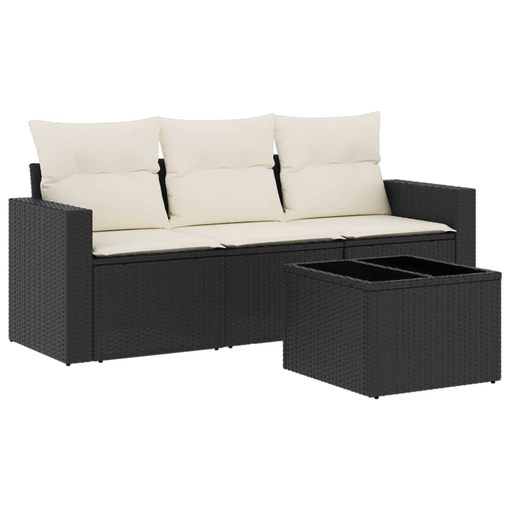 4-tlg. Garten-Sofagarnitur mit Kissen Schwarz Poly Rattan